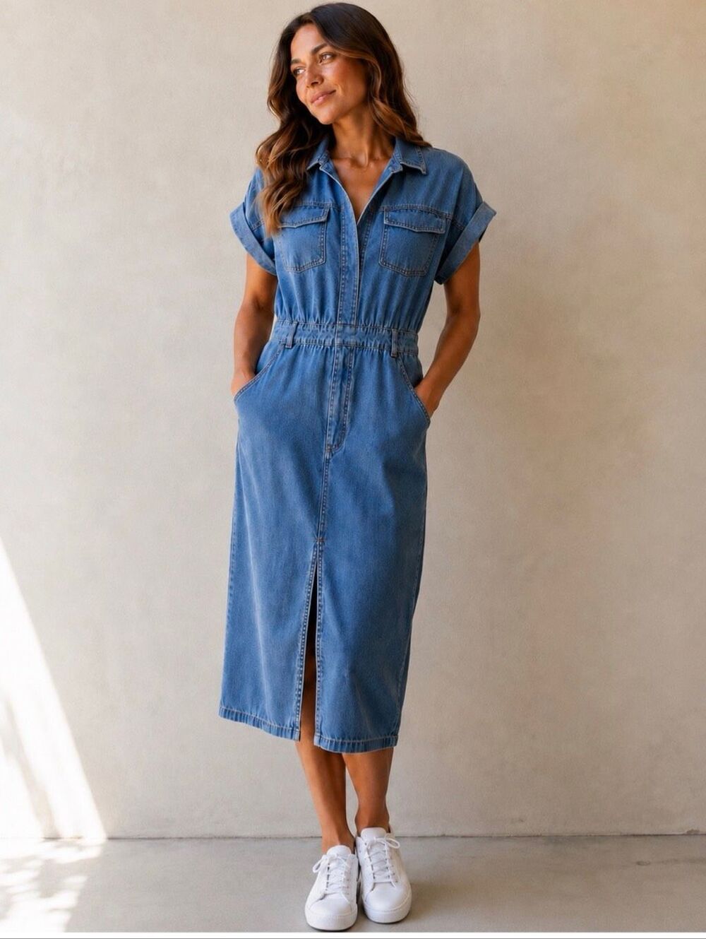 Given Kale Blue Denim Jean Shirt Dress L